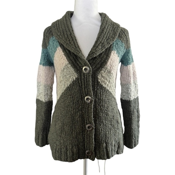 Free People Chunky Knit Shawl Collar Geometric Cardigan Sweater - Picture 3 of 11
